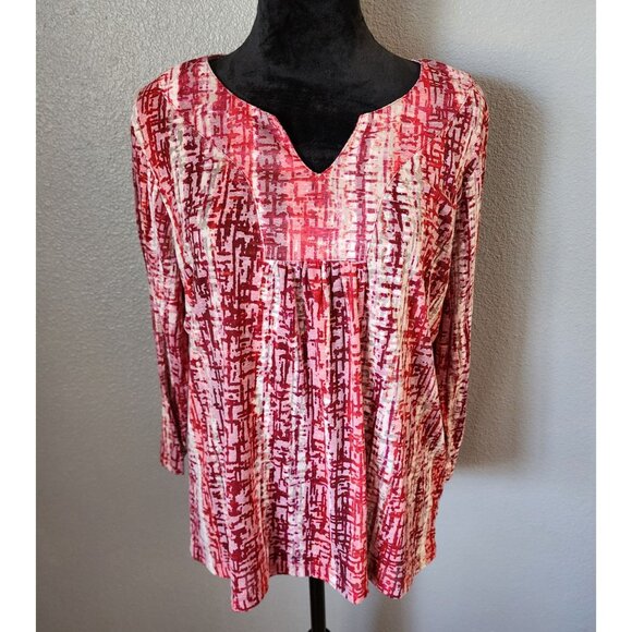 Ruby Rd. Tops - Ruby Rd. Favorites Womens Blouse Large Sheer Red All Over Print 3/4 Sleeve